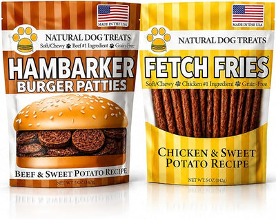 Burgers & Fries for Dogs, Beef & Sweet Potato Hambarker Patties + Chicken & Sweet Potato, Made in USA, Natural Ingredients, Grain-Free, High-Protein (Canine Combo, 2 × 5oz)