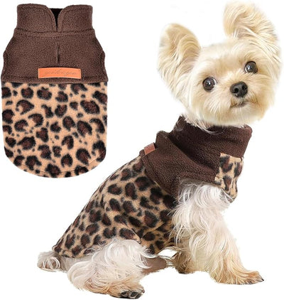 Leopard Dog Sweaters for Small Dogs Girl Boy Fleece Puppy Sweater Warm Soft Pet Holiday Clothes for Small Cats and Dogs Chihuahua Sweatshirt, S, Leopard
