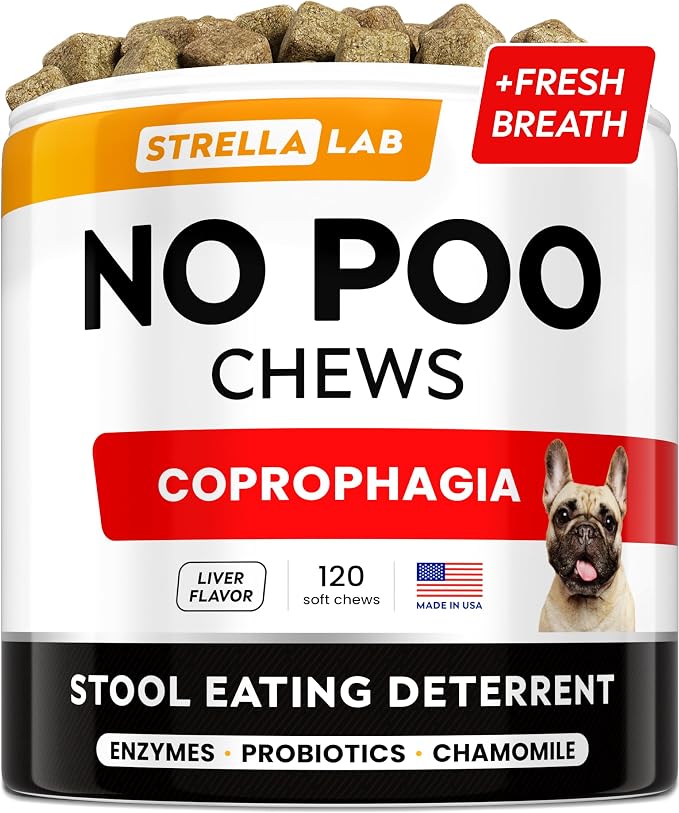No Poo Chews for Dogs - Coprophagia Stool Eating Deterrent - No Poop Eating for Dogs - Digestive Enzymes - Gut Health & Immune Support - Stop Eating Poop - Chicken Liver Flavor 120Chews