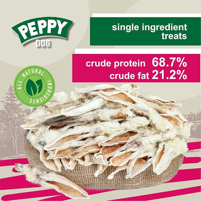 Rabbit Ears with Fur Dog Treats (50 pcs)| All-Natural, Hypoallergenic, Dehydrated Chews | Supports Dental Hygiene & Digestion | Ideal for Small, Medium & Large Dogs