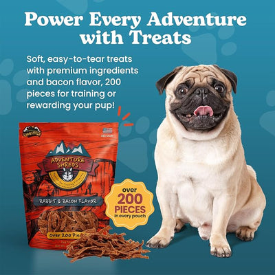 Adventure Shreds Rabbit & Bacon Dog Treats, Soft & Thin Dog Treats for Training & Rewards, Grain-Free Snacks for Pets of All Breeds and Ages - 2.5 Ounce Pouch