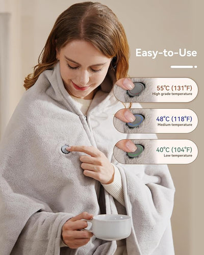 Zireot Cordless Heated Blanket, Battery Operated & Rechargeable Throw – Portable Electric Blanket with Far-Infrared Heating, Faux Rabbit Fur, 9000mAh Battery Powered, Travel, Office & Outdoor Use