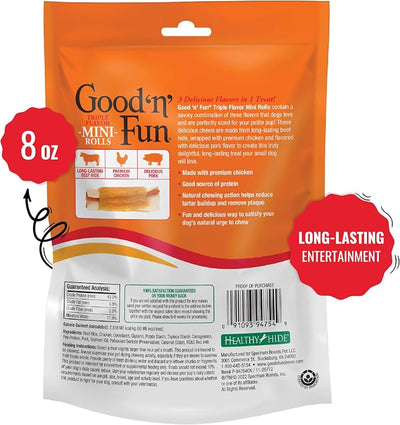 GOOD 'N' FUN Mini Rolls Long-Lasting Treat for Small Dogs, with Real Proteins, Beef Hide and Premium Chicken, Supports Dental Health, Mental Stimulation, 8 oz