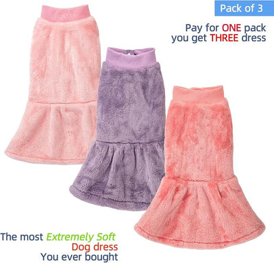 FabriCastle Small Dog Dress Clothes, 3-Pack Sweaters for Small Dogs Girl & Cats, Ultra Soft Warm Pet Coats for Winter, Female Puppy Apparel, Doggy Outfits XXS – XL (Pink,Violet,Rosepink, Large)