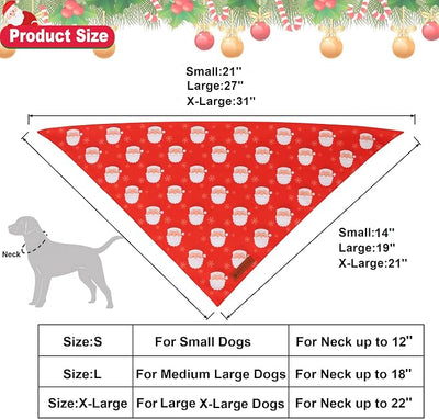 ADOGGYGO Red Christmas Dog Bandanas, Santa Reindeer Print Pet Scarf, Premium Durable Fabric, Red Christmas Bandanas for Medium Large Dogs (Large)