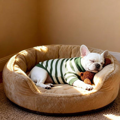 Small Dog Sweater, Knitted Striped Pullover Dog Clothes, Indoor Cozy Stretchy Pajamas for Chihuahua, Bulldog, Dachshund, Pug(Green&White Strip, L)