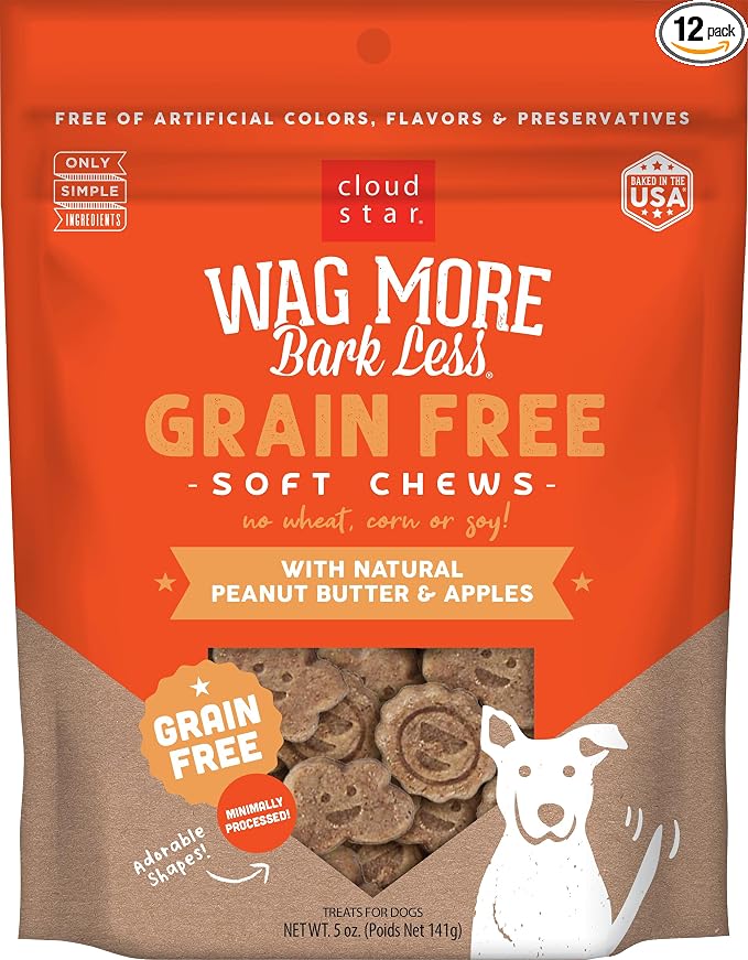 Corp, Wag More Bark Less Soft & Chewy Grain Free Peanut Butter & Apples Dog Treats (Pack of 12)