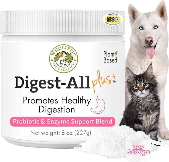 Daily Cat & Dog Probiotics for Digestive Health, Anti Diarrhea & Gut Support - Probiotics for Dogs with Digestive Enzymes & Prebiotic Fiber - Cat Probiotic - 8 Oz - 227 Scoops