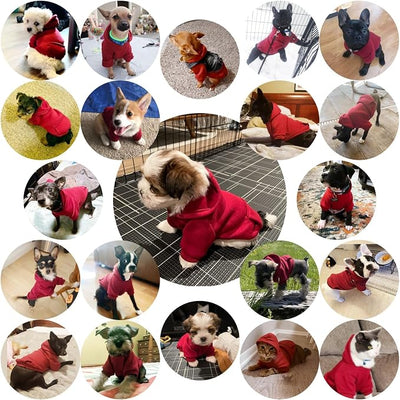 Jecikelon Soft Dog Hoodies for Small Dogs, Fleece Puppy Sweatshirt with Pockets, Warm Winter Cold Weather Coats for Pet Cat, Cute Clothes Puppy Costume (Wine red, X-Small)