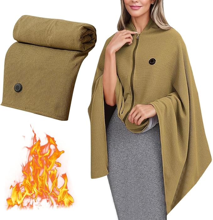 Heated Shawl Wraps for Women Rechargeable Portable Heated Blanket Soft Cordless USB Electric Heated Blanket Zipper