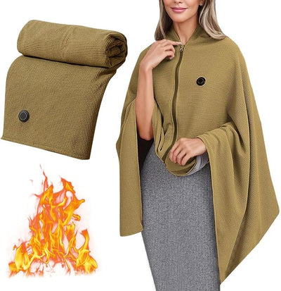 Heated Shawl Wraps for Women Rechargeable Portable Heated Blanket Soft Cordless USB Electric Heated Blanket Zipper