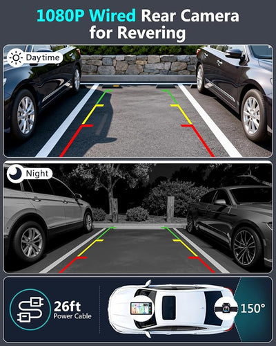 Wireless CarPlay Screen with Backup Camera: Auto Reconnect in Seconds - Maps, Music & Calls Ready for Daily Commute - 7" Touchscreen with 1080P Wired Rear Camera, Modern Upgrade for Older Cars