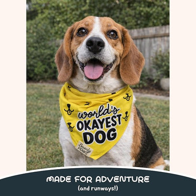 Funny Snap-On Dog Bandana for Small Medium Large Pets, Dogs Cats Adjustable Handkerchief Scarf for Girl & Boy, Cute Puppy Apparel & Accessories (World's Okayest Dog, Small)