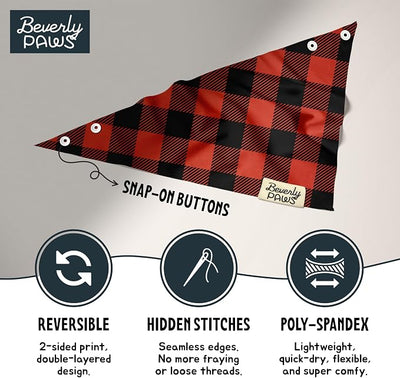 Snap-On Dog Bandana for Small Medium Large Pets, Dogs Cats Adjustable Handkerchief Scarf for Girl & Boy, Funny Cute Puppy Apparel & Accessories (Red N Black, Large)