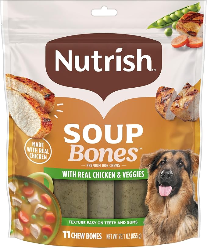 Nutrish Soup Bones Premium Dog Chews with Real Chicken and Veggies, 11 Chews, Packaging May Vary (Rachael Ray)
