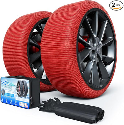 Snow Socks for Tires, Winter Traction Alternative to Snow Chains, Emergency Anti-Slip Tire Covers for Cars/SUVs/Trucks, Reusable, Certified Snow Traction Device for Ice & Snow Driving.(Red -XXXL)