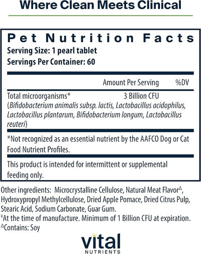 Vital Nutrients Pro Pets Probiotics for Dogs and Cats | Dog Probiotics for Digestive Health, Gut Health, Occasional Diarrhea | Tasty Meat Flavor | Non-GMO | Hyperbiotics | 60 Micro Tablets