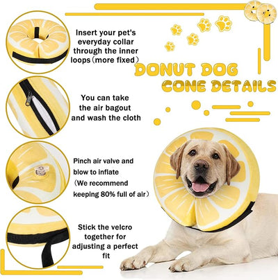 Inflatable Dog Cone Collar for Large Medium Small Dogs, Soft Adjustable Recovery Cone for Dogs Cats,Dog Neck Donut Alternative After Surgery(Lemon,X-Large
