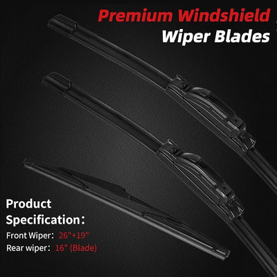 OTUAYAUTO Windshield Wipers Replacement for Toyota Prius 2010-2015 All-Extreme Weather Performance Quiet No Trace Front Rear Wiper Blades U/J Hook 26"+19"+16" (Pack of 3)