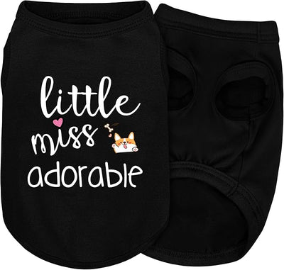 Cotton Dog Shirt with 'Little Miss Adorable' Corgi Head Print, Soft & Breathable Pet Apparel for Small, Medium, and Large Dogs, All-Season Sleeveless Vest, Cute and Comfortable Dog Outfit.Black 2XL
