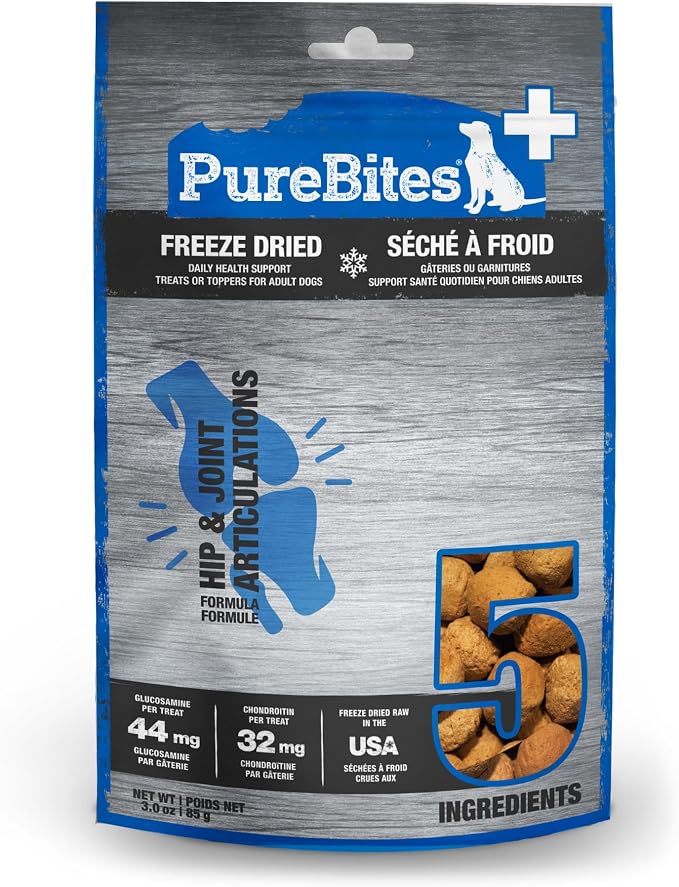 PureBites+ Hip & Joint Freeze Dried Dog Treats, 5 Ingredients, Made in USA, 3oz