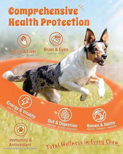 24-in-1 Multivitamin Dog Supplement, 300 Soft Chews – Glucosamine & Chondroitin for Joint Support, Probiotics for Gut Health, Omega Fish Oil for Skin & Coat, Daily Dog Vitamins