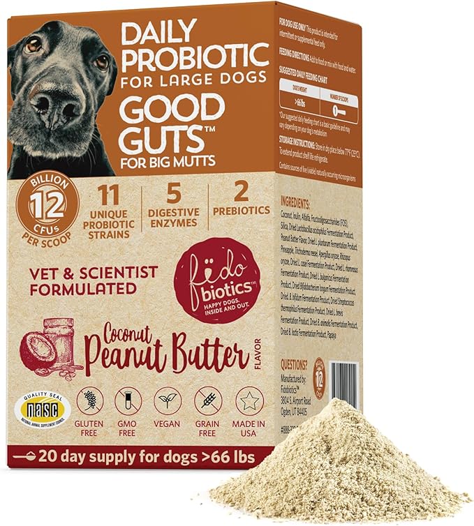 Good Guts Probiotics for Dogs – Dog Probiotic Powder for Digestive Health, Gas Relief & Firmer Stools, 12B CFUs, Enzymes & Prebiotics, Large Dogs, Puppies & Adults
