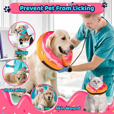 Grand Line Donut Inflatable Collar for Dogs and Cats, Soft Recovery Dog Cone After Surgery, Protective Pet Neck Cone for Small, Medium, Large Dogs, Not Block Vision (Pink, ML)