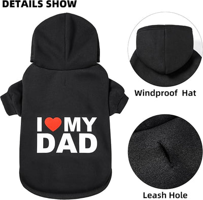 Dog Sweater Dog Hoodie Cold Weather Dog Coat Hooded Sweatshirt for Puppies,Cats, Small Medium Large Dogs(X-Large, Black (I Love My Dad))