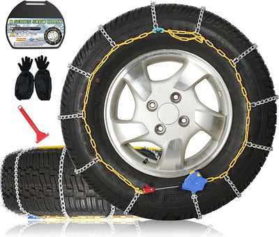 Auto Fixing Snow Chains, 2 x 12 mm, 30s Quick Installation of Tire Chains with Automatic Tensioner, Universal Emergency Tire Traction Chain for Cars, Pickups, and SUVs (HLN 90)