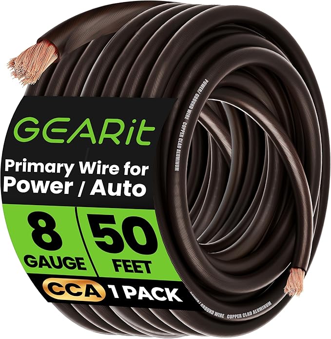 GEARit 8 Gauge Wire 50 ft Black, 8 AWG Battery Cable CCA, Copper-Clad Aluminum Ground Cable for Car Audio Amp, Automotive, RV