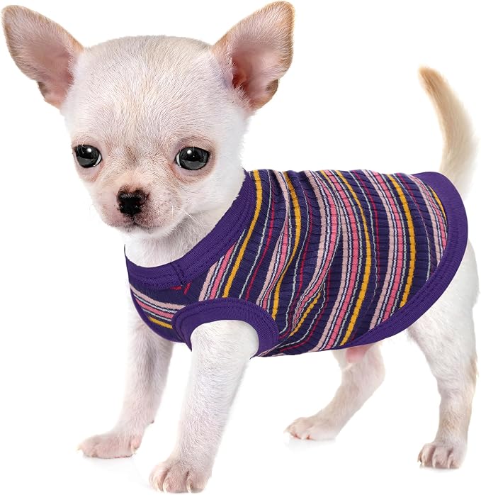 Elevate Your Pet's Comfort and Fashion: Premium 100% Cotton Rib Dog Shirt Vest for Small Breeds Like Chihuahuas, Yorkies, and Puppies .Year-Round Style with Tank-Style Puppy Attire Purple Small