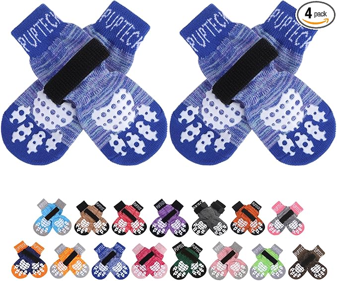 Anti-Slip Dog Socks with Double Sides Grips for Small Medium Large Dogs Hardwood Floors Prevents Licking, Dog Shoes for Hot Pavement Traction Control for Senior Dogs, Royal Blue, S