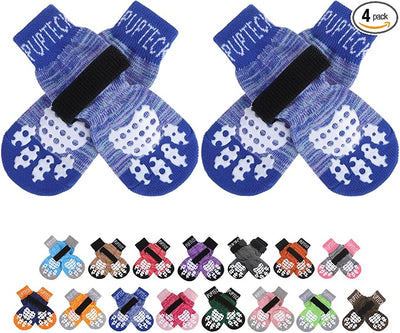 PUPTECK Anti-Slip Dog Socks with Double Sides Grips for Small Medium Large Dogs Hardwood Floors Prevents Licking, Dog Shoes for Hot Pavement Traction Control for Senior Dogs, Royal Blue, M