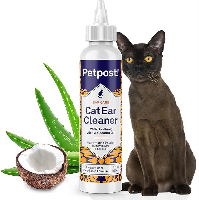 Cat Ear Cleaner - Best Ear Remedy for Cats - Natural Coconut Oil Treatment Drops - Alcohol & Medicine Free - 8 oz.