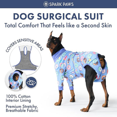 Spark Paws Dog Surgery Recovery Suit – Dog Recovery Suit After Surgery, Anti-Lick Dog Onesie, Abdominal Wound Protector, Soft Cone Alternative for Spay Neuter Male Female Pet Recovery - Donuts - 3XL