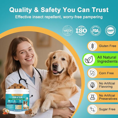 Dog Flea Chewable, Oral Flea Prevention for Dogs Chewable-Hip and Joint Support-Allergy and Immune Support for All Breeds and Sizes(Chicken Flavor, 150 Chews)