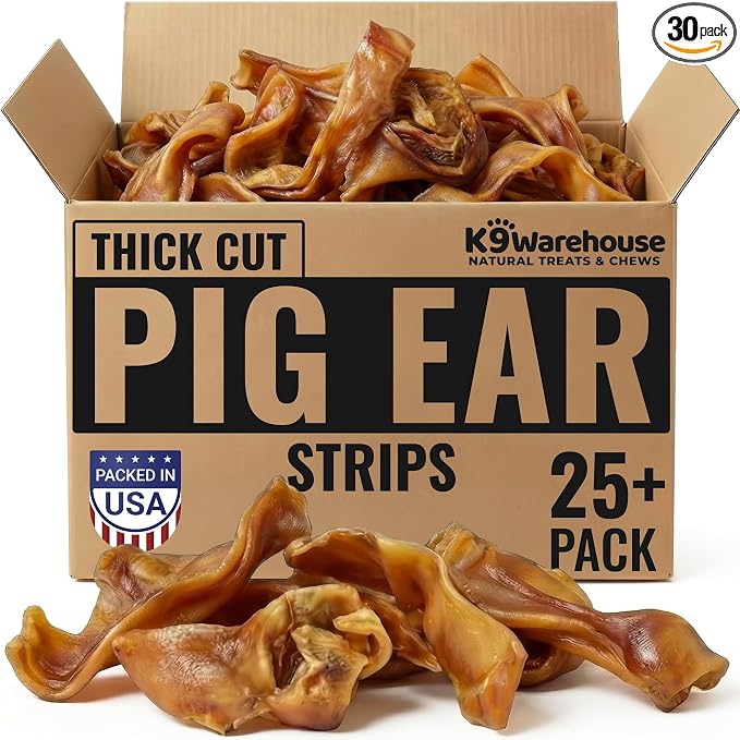 K9warehouse Pig Ears for Dogs - Natural Bulk - 100% Pork Pig Ear Strips for Dogs - Alternative to Rawhide Chews - Thick Cut Pig Ears for Dog Treats for All Breeds Packed in USA - 16oz