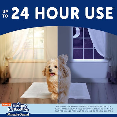 Hartz Miracle Guard Dog and Puppy Dog Pads Max Absorbency 24 Hour Use Odor Eliminating No Leaks, Regular Size 50 Count