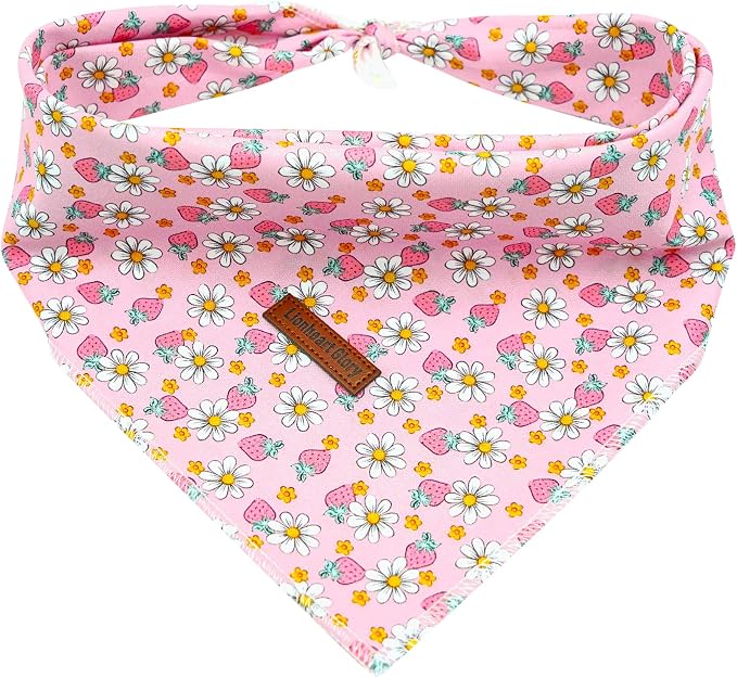 Lionheart Pink Strawberries Print Dog Bandana, Soft Washable Scarf for Medium Large Dogs