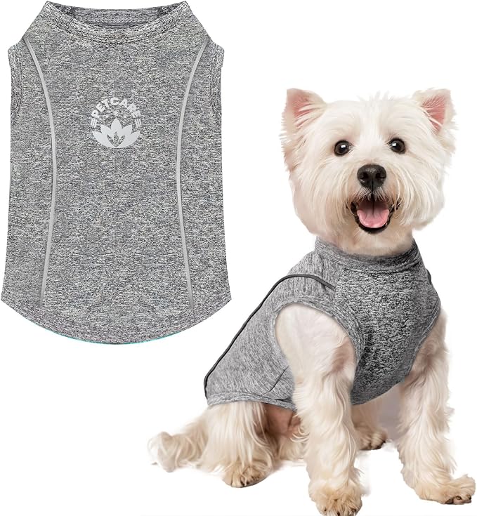 PETCARE Sun Protection Dog Shirts for Small Dogs Quick Dry Soft Stretchy Dog T-Shirts with Reflective Label Tank Top Sleeveless Vest Pet Clothes, Athletic Fabric, Grey, XS (Chest 13" Length 9.8")