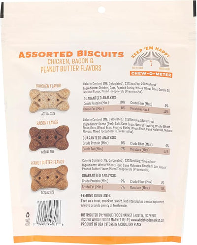 Whole Paws, Biscuit Dog Treats, Assorted Flavors (Chicken, Bacon, & Peanut Butter), 14 Ounce