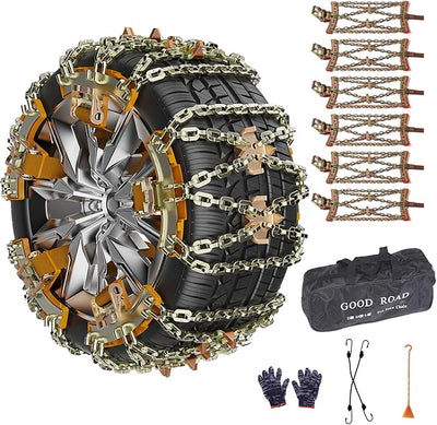 6 Pack Car Snow Chains, Tire Chains for SUV Car Pickup Trucks, Adjustable Universal Emergency Thickening Anti-skid Traction Chains (Tire Width 225-285mm/8.8-11.2")