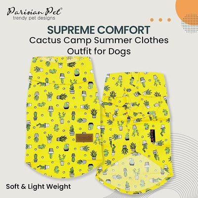 Parisian Pet Cactus Dog Shirt - Cotton Clothes for Small Dogs - Stylish Tropical Yellow Dog Outfit - Lightweight and Soft Puppy Clothes - Trendy Tshirts for Dogs - Comfortable Summer Camp Pet Apparel