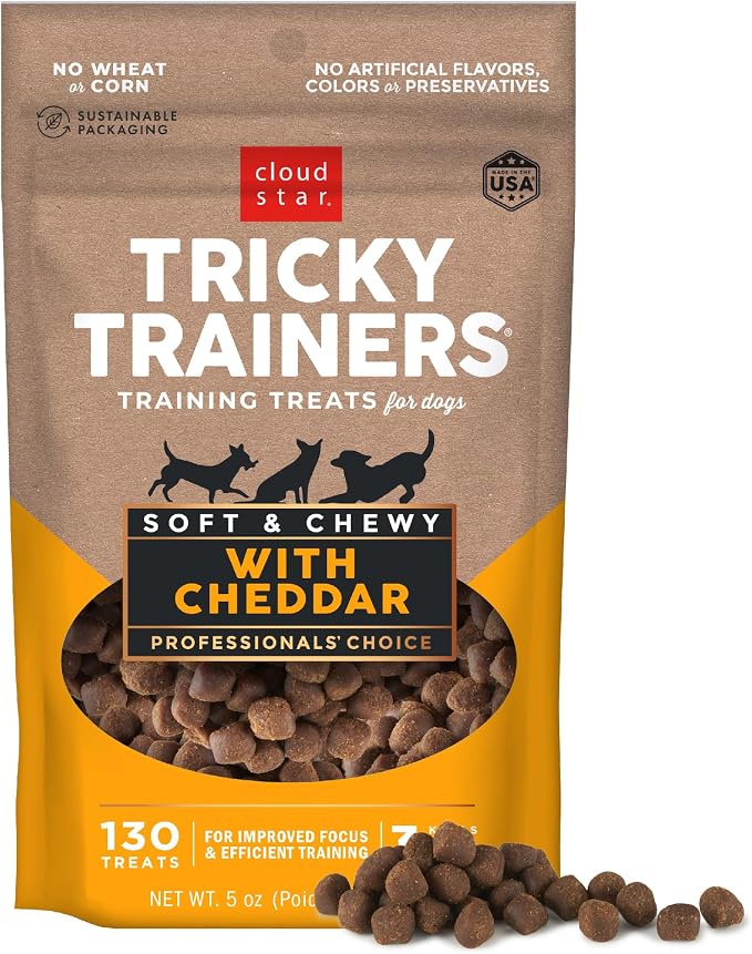 Tricky Trainers Soft & Chewy Dog Treats, Cheddar, 5 oz. Pouch