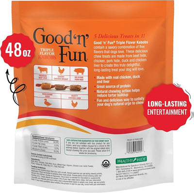 Good 'n' Fun Kabobs Long-Lasting Dog Treat, With Real Proteins, Beef Hide and Premium Chicken, Supports Dental Health, Mental Stimulation, 48 oz