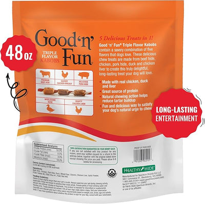 Good N Fun Triple Flavor Kabobs 48 Ounce, Rawhide Snack for All Dogs (2 Pack)