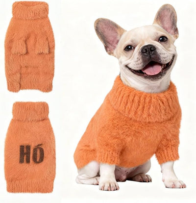 Small Dog Furry Pullover Sweater, Classic Turtleneck Dog Clothes for Cold Weather Cute Warm Pet Clothes for Chihuahua, Bulldog, Dachshund, Pug Orange Large