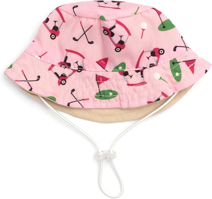 THE WORTHY DOG Golf Bucket Hat for Dogs – Lightweight Pet Sun Hat with Adjustable Chin Strap, Soft Brim & Bright Colors - Pink, Large