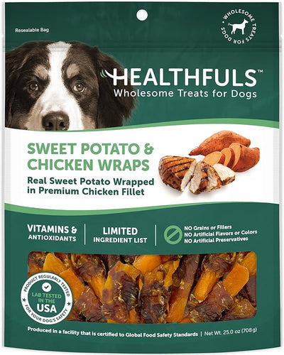 HEALTHFULS Chicken-Wrapped Sweet Potato Treats, 25 oz - Healthy, Protein Rich Treats for Dogs - Long Lasting Dog Chews